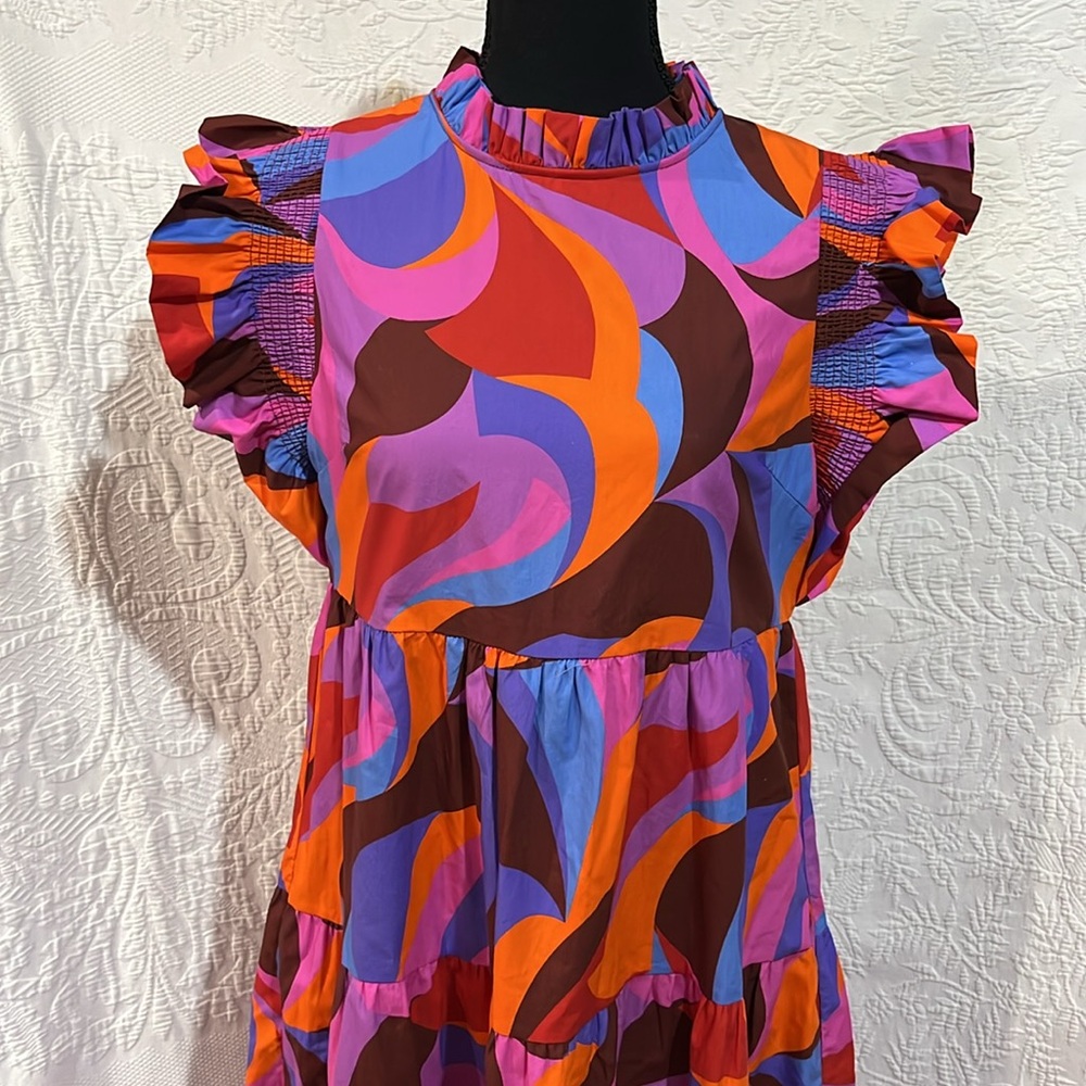 Peach Love multicolored tiered maxi‎ dress, size small - Picture 2 of 14